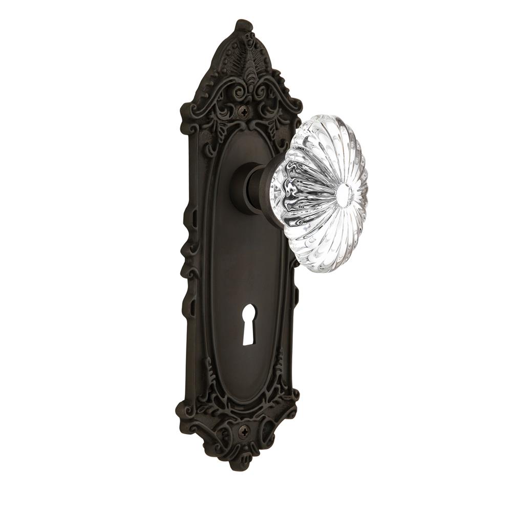 Nostalgic Warehouse VICOFC Privacy Knob Victorian Plate with Oval Fluted Crystal Knob with Keyhole in Oil Rubbed Bronze